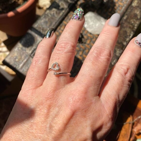 Sterling Silver Heart Cz Wrap Ring Size 8 - Picture 1 of 7